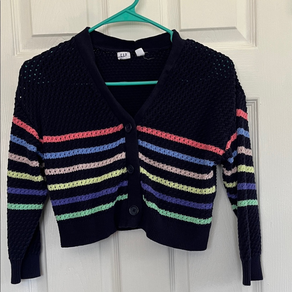GAP Kids Nsvy Cropped Cardigan with Rainbow Striped Detail
